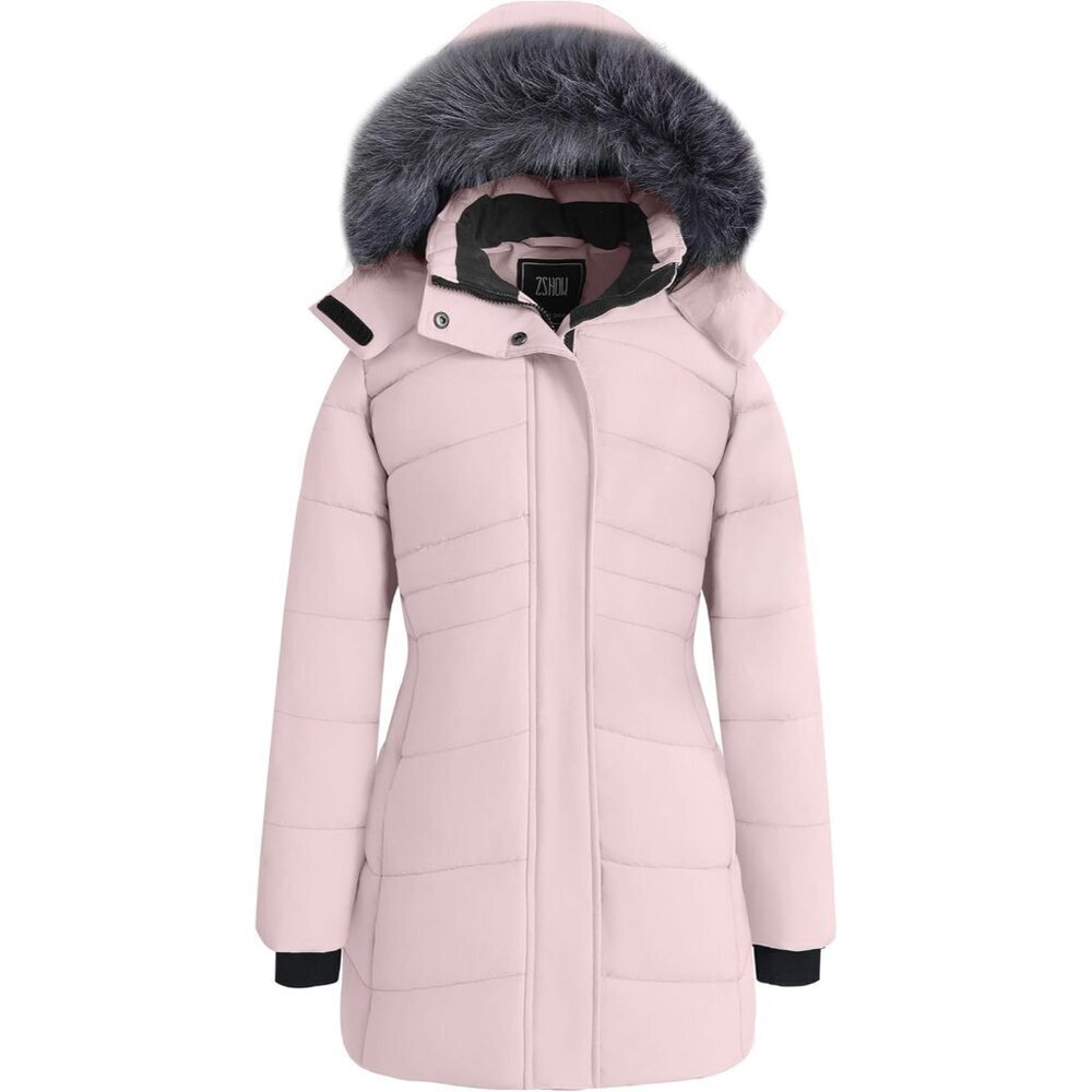 Women's Pink Winter Coat Waterproof Warm Puffer Jacket Long Parka